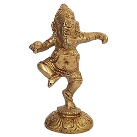 Purpledip Brass Statue: Dancing Ganesha (Ganapathi/Vinayaka) Idol In Unique Posture (11087)