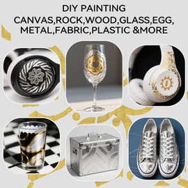 TRANSON 3 Gold, 3 Silver, 1 Black and 1 White Paint Markers Bold and Fine Dual-tip Acrylic Paint Marker Set for Rock Painting Glass Canvas Wood Leather Ceramic Painting