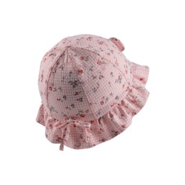 Sterntaler Baby Hat Vichy Checked Tie Band - Girls' Baby Hat with UV Protection 50 Made of Cotton Blend - Peaked Cap for Babies, Pearl Pink