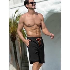 MOANOK Mens Swim Trunks with Compression Liner 9 Inch Quick Dry Bathing Suit Board Shorts with Zipper Pockets, A-Black, 30