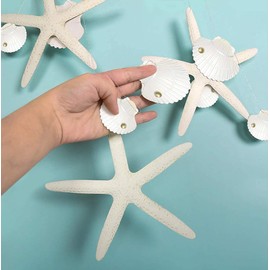 Decor365 White Finger Starfish Sea Shell Garland Ocean Coastal Nautical Party Decoration Starfish Cutouts Hanging Bunting Banner Under The Sea Mermaid Wish Birthday Beach Wedding Decor