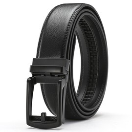 LEEXTON Men's Automatic Belt, Non-Porous Leather Belt for Suit and Leisure, Freely Adjustable Work Belt for Men, with Gift Box, black