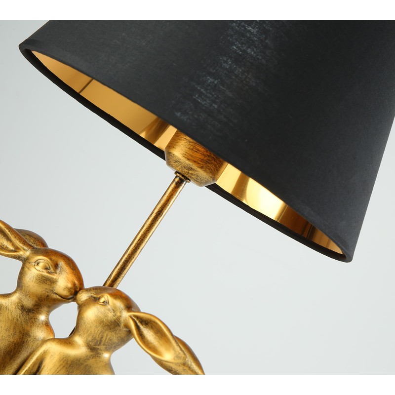 LAZHUG Kissing Bunny Lamp, H16in Gold Resin Rabbit Table Lamp,