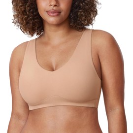 DELIMIRA Women's Natrelax Full Coverage Bras Wireless - Plus Size Soft Bralette Seamless Tshirt Bra Unlined Wide Straps Natural Large Plus(38D/38DD)