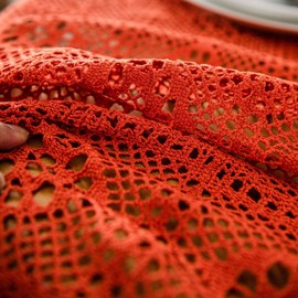 apott Crochet Lace Tablecloth with Tassel Vintage Woven Table Cover for Kitchen Dining Room Party Tabletop Orange 33.5x33.5 Inch