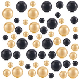 GORGECRAFT 180PCS 8/14/20mm Black Gold Vase Filler Faux Pearls Vase Makeup Plastic Imitation Pearl Beads No Hole Gloss Pearl Beads Mixed Sizes Round Pearls for Vase Home Party Wedding