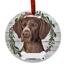 E&S Imports German Shorthaired Ornament - E&S Pets DIY Personalizable Dog Gifts Ceramic Round with Glazed Finish X-mas Decoration Christmas Ornaments Craft for Pet Lovers