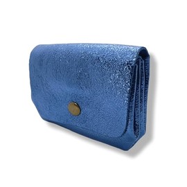 Générique Women's Iridescent Leather Wallet Metallic Leather Card Holder Shiny Leather Trifold 3 Compartments, Blue, 10.5 x8 x4 cm, Minimalist