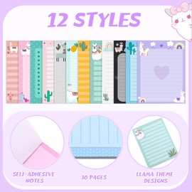 Chiisong 12 Pieces Llama Sticky Notes Cute Animal Alpaca Self-Stick NotePads Gift for Mexican Camel Theme Party, 3x4 Inch No Drama Llama to Do List Cactus Notepads Llama Gifts for Home and Office
