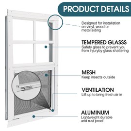 Shed Window, 14''x21'Flush Mount Window with Tempered Glass and Fiberglass Screen Small Window for Shed, Chicken Coop, Household, Garage (14x21-1PC)