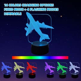 Kenmaca Airplane Night Light for Boys Girls Bedroom, Plane 3D Illusion Lamp 16 Colors Changing Dimmable Room Decor, Touch & Remote Control, Birthday Christmas Toy Gift Toddler Kid Teenager