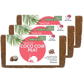 Coco Coir Peat Hermit Crab Substrate Bedding 1.4 lbs - 650 Grams - 3 Pack by Snout and Shell