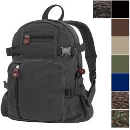 Rothco Mini Vintage Style Canvas Backpack, Compact Military Camo Rugged School Bag - Earth Brown
