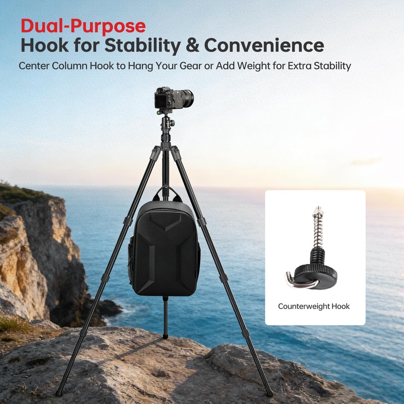 TONYBOO 61.5" Camera Tripod, Aluminum Tripod Monopod with Arca Swiss