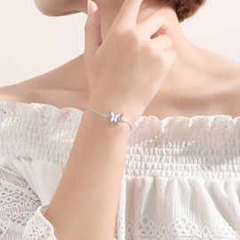 J.MUEN Women's Bracelet 925 Sterling Silver Cubic Zirconia Charm Bracelet Adjustable 17 + 4 cm, Sterling Silver