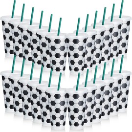 Uiifan 24 Pcs 6 Pcs Soccer Cups 24 oz Soccer Plastic Tumbler with Lid and Straw Reusable Cups Soccer Gifts for Coach Boyfriend Golf Fan Men Women Soccer Party Favors, Soccer Style