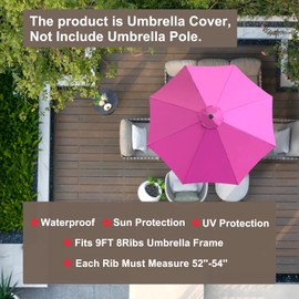 SunCula Replacement 9ft Patio Umbrella Canopy, Market Umbrella Top, Outdoor Table Umbrella Canopy for 8 Ribs, Canopy Only