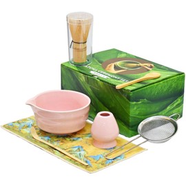 Matcha Set, 7-Piece Traditional Matcha Tea Set with Bowl and Accessories, Matcha Starter Kit for Home, Office or as a Gift Idea for Matcha Lovers (Pink)