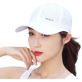 SLOW & MELLOW Cap, Sports, Women's Mesh, Running, Training, Breathable, Hat, Golf, 6 Colors, white