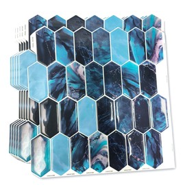 WALPLUS 3D Tile Stickers – Peel and Stick Backsplash Decals, Waterproof Blue Hexagon Honeycomb Wall Transfers for Kitchen, Bathroom & Living Room, 6 Sheets (30.5cm / 12")