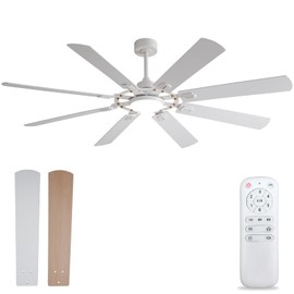 BOOMJOY 72 Inch Ceiling Fans with Lights and Remote, Indoor/Outdoor Ceiling Fan with Light, 8 Blades, Reversible Quiet DC Motor,Modern White Large Ceiling Fan for Living Room Patio Bedroom