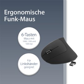 MediaRange ergonomische 6-Tasten Funk-Maus mit optischem Sensor für Linkshänder, schwarz