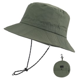 Sun Hat for Men Women Wide Brim UPF 50+ Fishing & Bucket Hat Waterproof Foldable Beach Sun Hat for Hiking Camping Safari Green