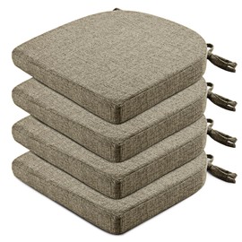 Wellsin Chair Cushions for Dining Chairs 4 Pack - Kitchen Chair Cushions with Ties and Non-Slip Backing - Dining Chair Pads 16"X16"X2", Khaki