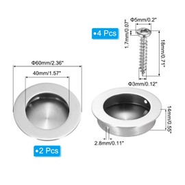 PATIKIL 2.36 in/60mm Dia Round Recessed Door Pulls, 2 Pack 304 Stainless Steel Finger Pulls Cabinet Handles for Sliding Door Cabinets Drawers, Silver
