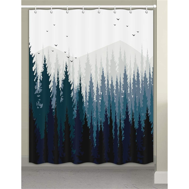 JAWO RV Shower Curtain Gradient Ombre Mountain Forest Landscape for