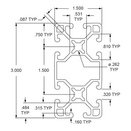 8020, 1530, 15 Series 1.5 Inch x 3 Inch T-Slotted Aluminum Extrusion DIY Extruded Linear Slot Bar Rail 80/20 (Ultra Lite Smooth, Black Anodize, 60" Long)