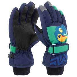 Kids Winter Gloves Warm Ski Snow Mittens Cold Weather for Girls Boys Toddler (Navy-Dinosaur, M (Fits Kids 7-9))