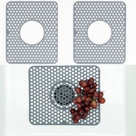 Better Houseware Silicone Sink Protectors for Kitchen Sink – Protects Sink & Dishes from Scratches Non-Slip with Elevated Feet for Drainage Customizable Sink Hole – 2 Pack (16 x 12.125, 2, Medium)