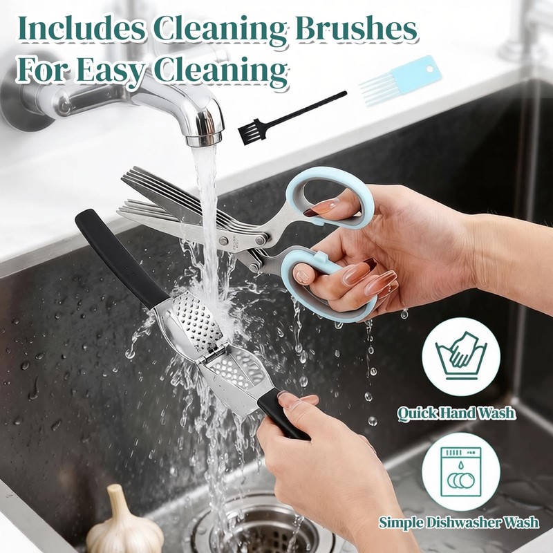 Lainballow Garlic Press & Herb Scissors Set, 6 Pcs Kitchen