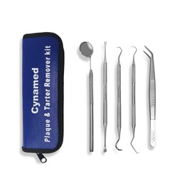 Cynamed -Dental Tools Dental Pick Oral Care Kit, Stainless Steel Dental Hygiene Kit Set, Tooth Scraper Tartar Dental Scaler Tweezers Mouth Mirror for Personal & Pet Oral Care Use (Pack of 5)