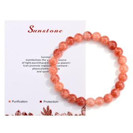 CERSLIMO Natural Bead Bracelet for Women Men Teen Girls Boys - Healing Bracelets Stretch Link Bracelets with Beautiful 8mm Crystal Bracelet for Birthday Christmas, Anxiety Bracelet, Sunstone Bracelet