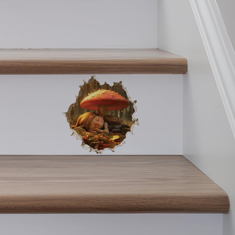 Sleeping Gnome - Wall Hole 3D Wall Sticker