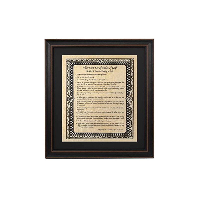 Framed Original Rules of Golf 1744. Handmade in USA