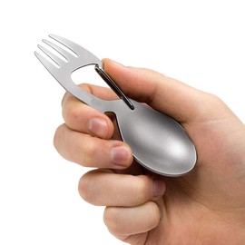 Fork Stainless Steel Sporks Titanium Spoon with Can Bottle Opener Multi-Tool for Camping Travel Cutlery Silver
