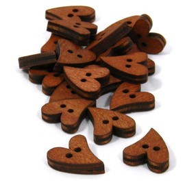 Bedazzlinbeads 20 Natural 3/4 inch Brown Wood Whimsical Heart Wooden 2 Hole Flat Sewing Buttons, Linking Beads, Charms etc