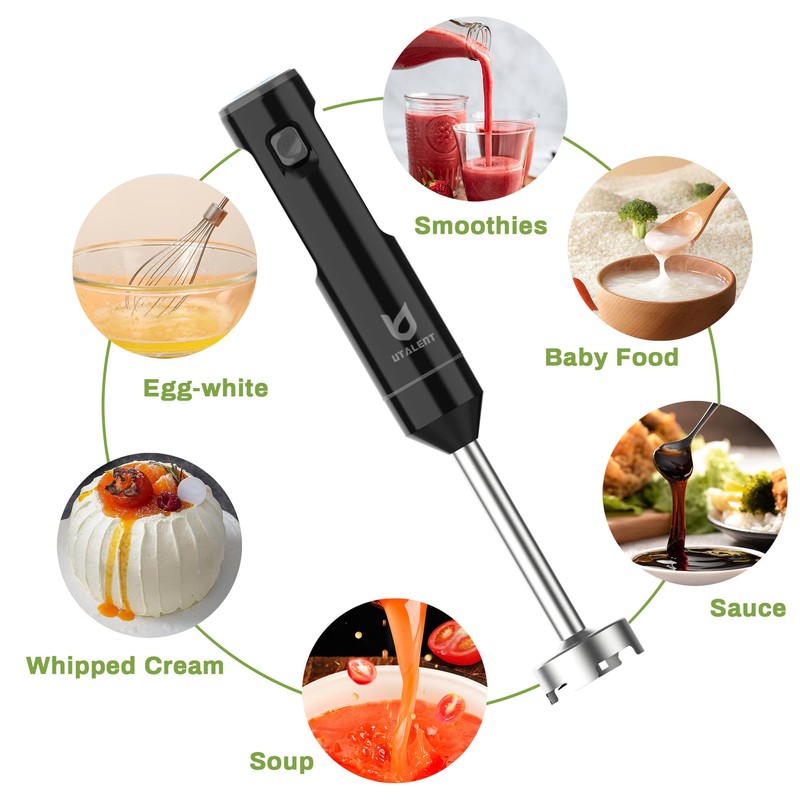 Cordless Hand Blender, UTALENT Variable Speed Immersion Blender Rechargeable, with