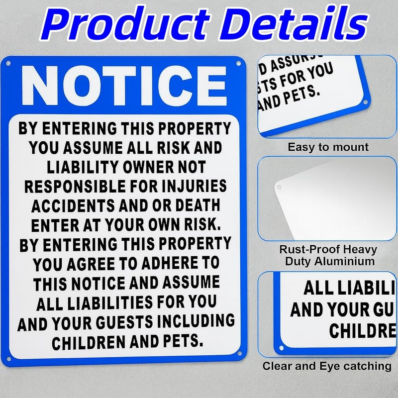 2 Pcs Not Responsible for Accidents or Injuries Sign, 9