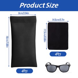 Pack of 4 PU Leather Soft Glasses Case Protective Case with Glasses Cleaning Cloth Portable and Waterproof Sunglasses Glasses Case Soft Glasses Case for Men Women, black