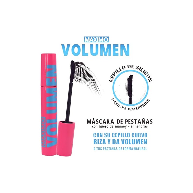 Maximo Volume Máscara de Pestañas, Rosa y Azul, Fórmula Voluminizadora,