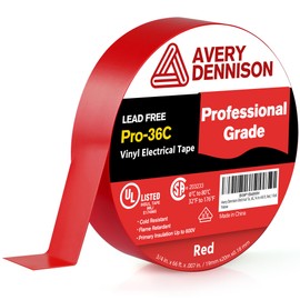 Avery Dennison Electrical Tape, Professional Grade PVC Electric Tape, UL/CSA Listed Insulating Vinyl Tape for Electrical, Repairs, Automotive and Equipment, Pro-36C, ¾ in x 66 ft, Red, 1 Roll