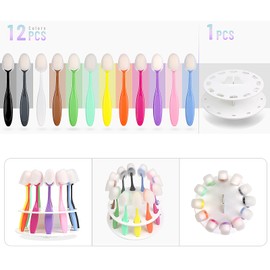 Yoseng 12 Pack Ink Blending Brushes - Perfect Tools for Card Making and Crafters Background Blending with Color Coded Handle with Stand and Covers,Diameter 0.86"