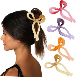 Bow Claw Clips for Women 4Pcs Large Claw Clips for Thick Hair Glossy Barrette Hair Claw Clips for Women Girls Hair Styling Accessories (Pack of 4)