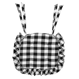 VHC Brands Farmhouse Country Annie Buffalo Check Black Ruffled Chair Pad with Fabric Ties 16.5x18