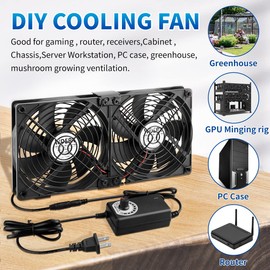 WDERAIR Server Cooling 2 x 120mm Big Airflow Computer Fan 110V-240V with AC Variable Speed Controller for Chassis PC Cabinets Air Circulation Window Ventilation