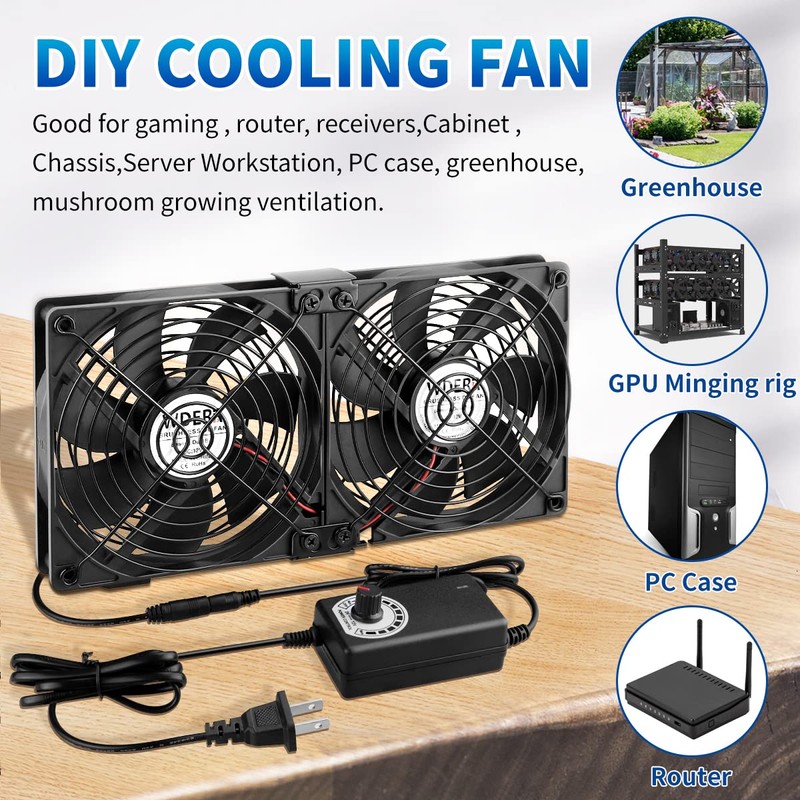 WDERAIR Server Cooling 2 x 120mm Big Airflow Computer Fan
